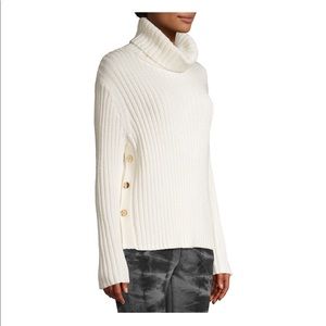 NWT 2 Scoop Ribbed Turtleneck Sweater Side Buttons